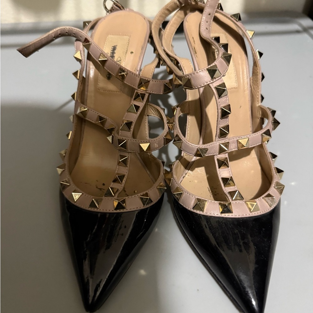 Valentino Black and Cream Studded Heels